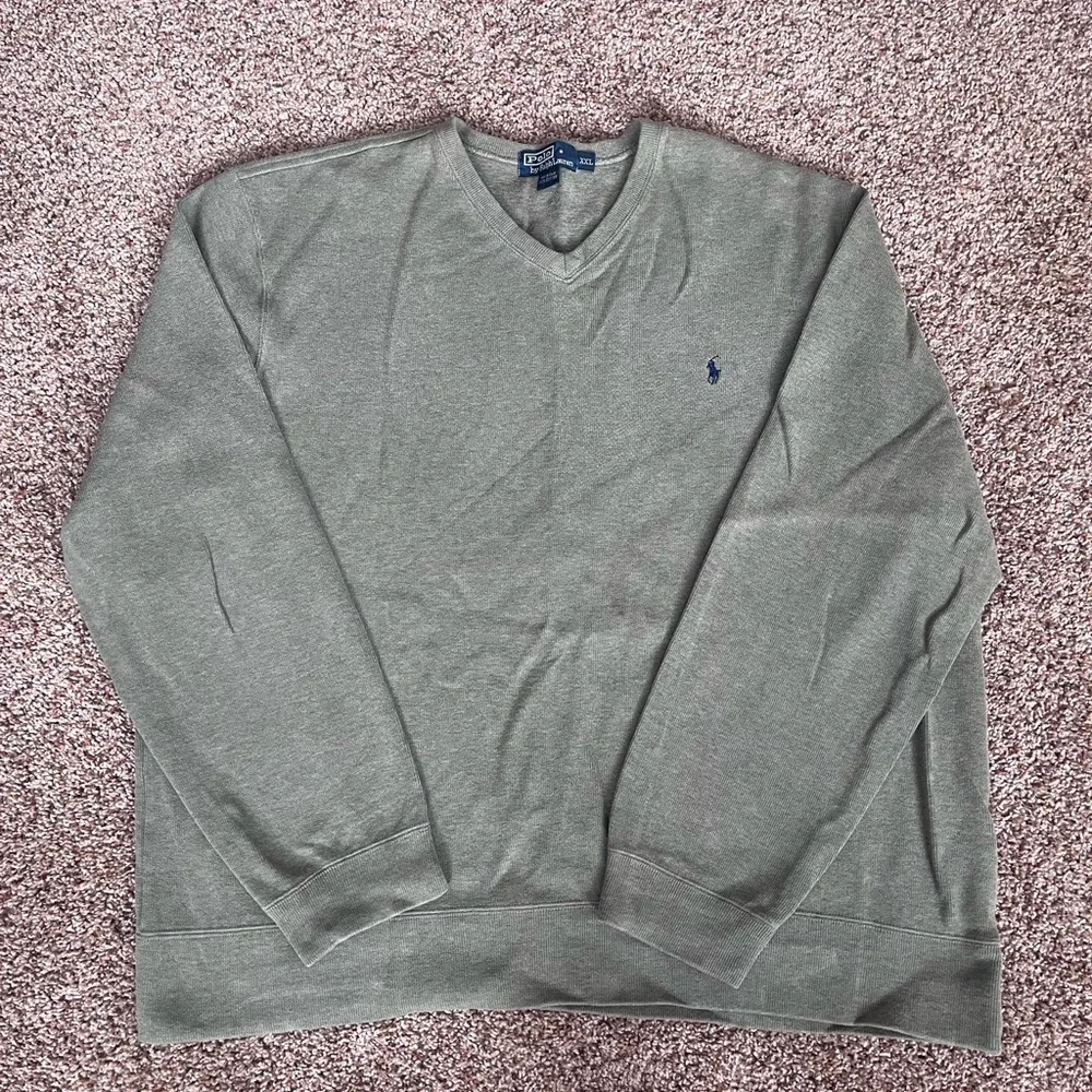 Vintage‎ 90s Polo Ralph Lauren Green Gray V-Neck Pullover Sweater